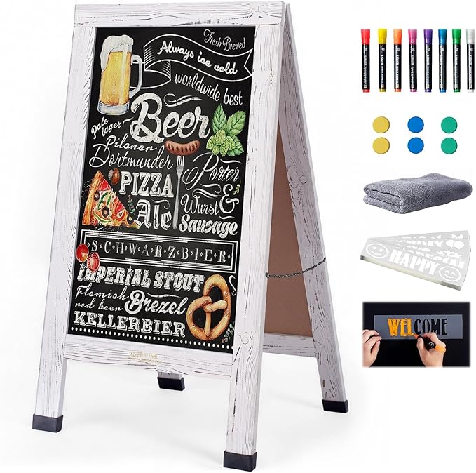 Wood Magnetic A-Frame Chalkboard Signs, Double-Sided Sidewalk Blackboard by TSJHOME