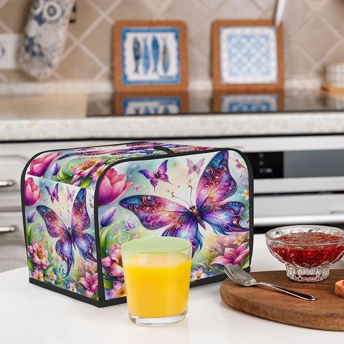 Butterfly Color Flowers Toaster Cover 4 Slice Wide Slot Washable Appliance - Image 6