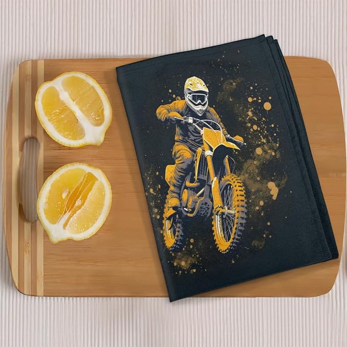Yellow Motorcycle Kitchen Towels Set of 2 Absorbent Drying Dish Towels - Image 6