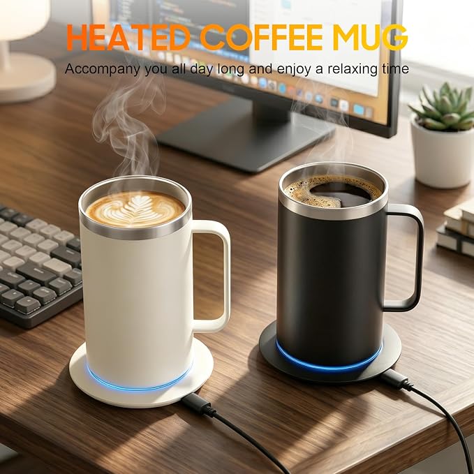 DEQIANG Coffee Mug Warmer with Mug, 17oz Self-Heating Coffee Mug, Stainless - Image 6
