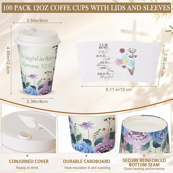 Remerry 100 Pcs 12oz Floral Disposable Coffee Cups - Image 4