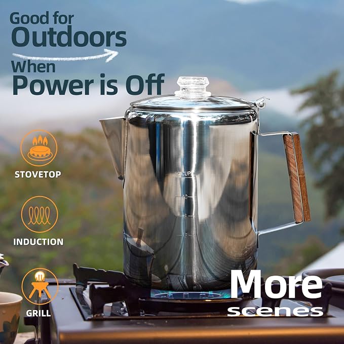 MEREZA Camping Percolator Coffee Pot 12 Cup Stove Top Coffee Percolator Non - Image 3