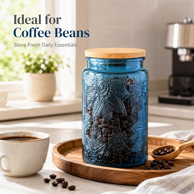 ANSQU Blue Glass Jars, 34oz Vintage Glass Kitchen Storage Counter Jar, Candy - Image 4