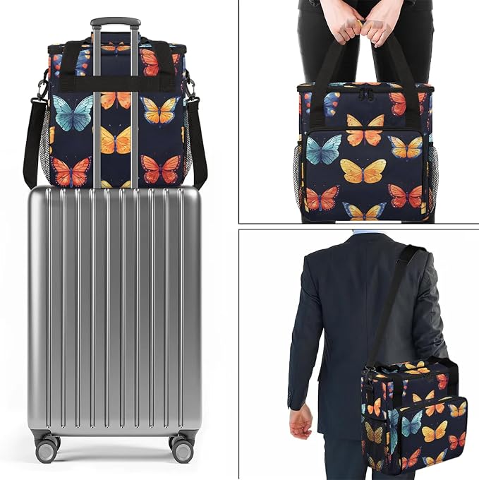 Butterflies Coffee Maker Carring Bag, Large Insulated Storage Organizer Case - Image 7