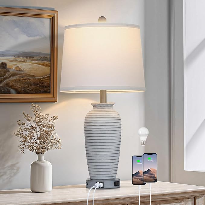 CINSARY 25" Vintage Farmhouse Jar Table Lamps, Single Rustic Bedside Lamp by CINSARYLAMPSTYLE