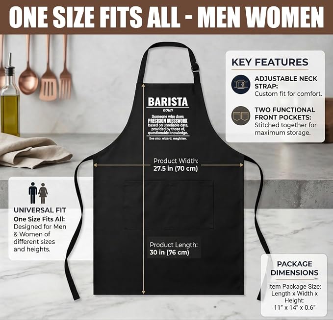 ArtbyPAW Barista Apron for Men and Women, One Size Fits All, 65% Cotton 35% - Image 2