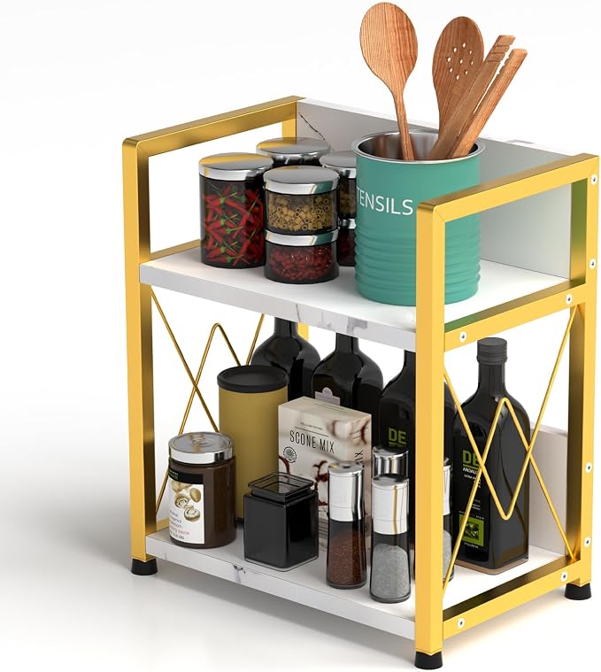 Aduanbang Coffee Bar Accessories Organizer, 2 Tier Wooden Kitchen Counter Shelf by Aduanbang