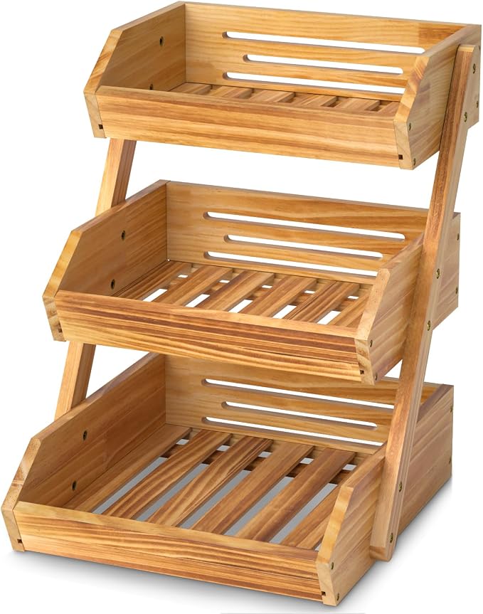 G.a HOMEFAVOR Wooden 3 Tier Fruit Basket, Pine Wood, Self-assembly by GaHOMEFAVOR