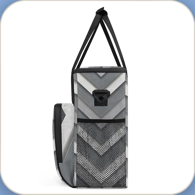 Grey Modern Stripes Coffee Maker Carring Bag, Large Insulated Storage Organizer - Image 4