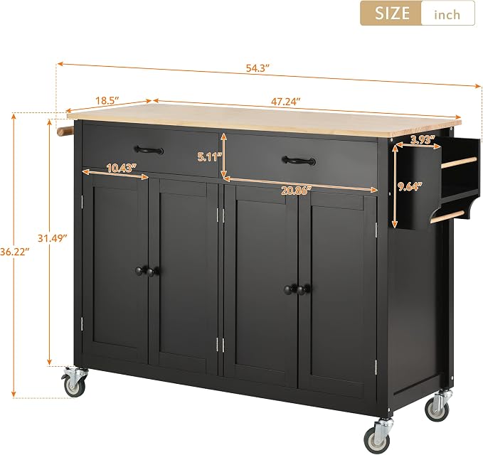 Kitchen Island Cart, Rolling Kitchen Island on Wheels - Image 2
