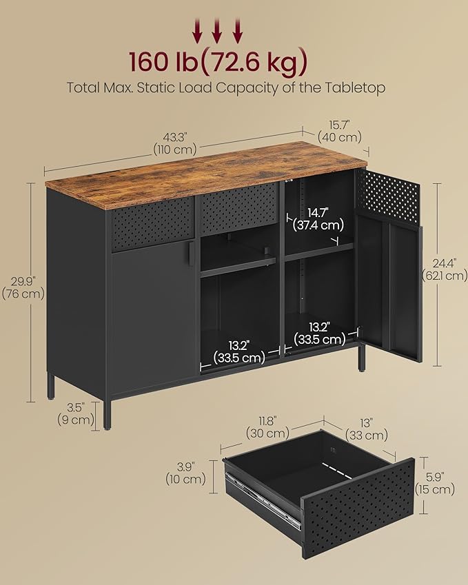 SONGMICS Storage Cabinet, Metal Cabinet, Sideboard - Image 3