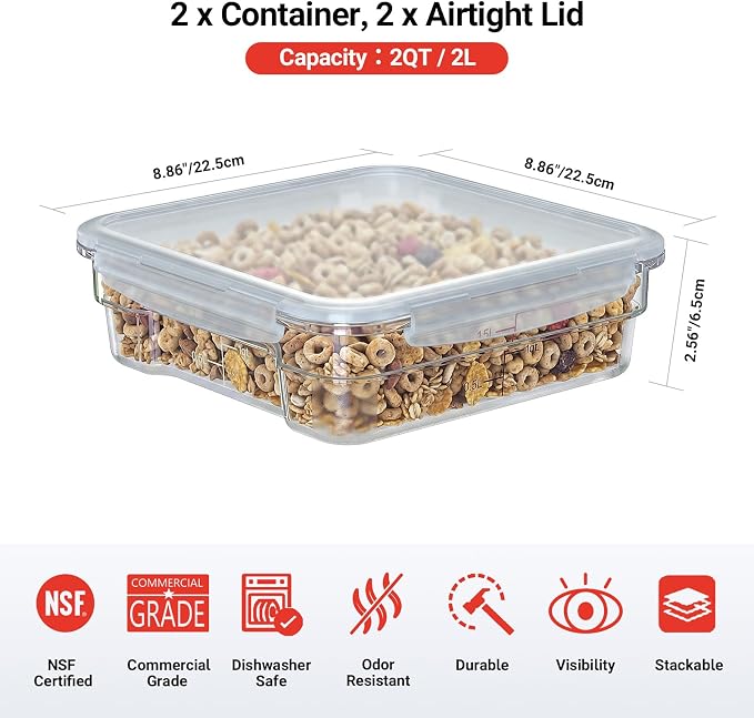 2 Pack 2 QT Commercial Airtight Food Storage Containers, Stackable Food Prep - Image 2