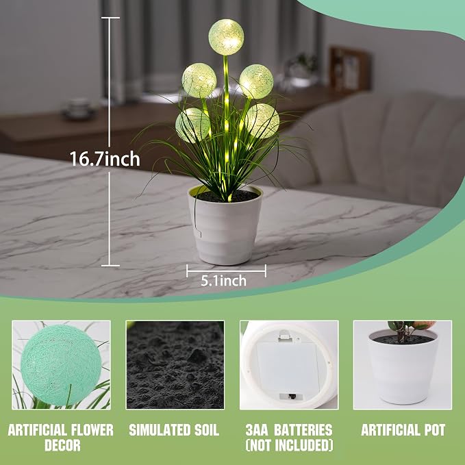 Artificial Green Spherical Grass LED Lamp, Night Light - Image 7