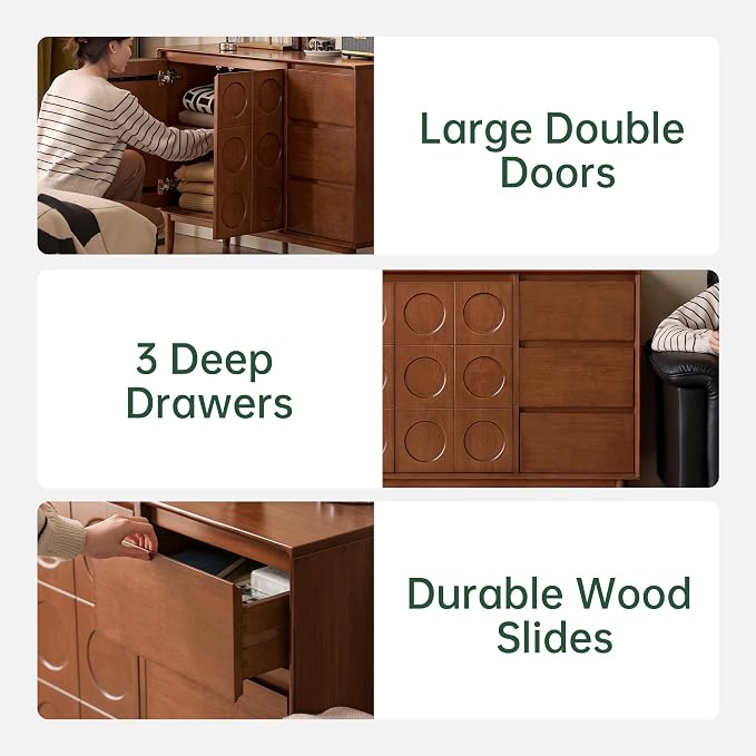 YESWOOD 100% Solid Rubberwood Sideboard Buffet Cabinet, Living Room - Image 3