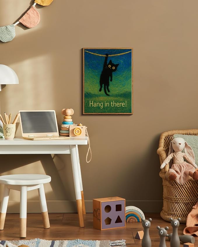 Funny Black Cat Hanging with Uplifting Hang in There! Quote Framed Wall Art - Image 5