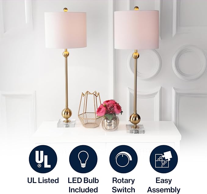 JONATHAN Y 34.75" Brass Metal LED Table Lamp Set of 2 - Image 5