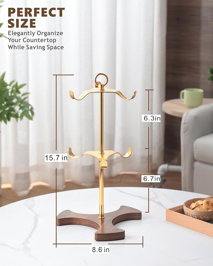 Gold Mug Holder Tree for Countertop | 2-Tier Coffee Mug Rack Holds 6 Large Mugs - Image 7