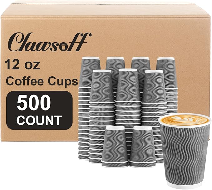 Clawsoff 500 Pack 12 oz Coffee Cups, Disposable Corrugated Insulated Ripple by BuyNow