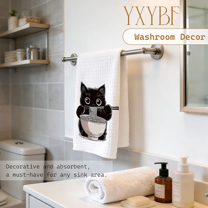Funny Japanese Noodle Black Cat Hand Dish Tea Towels - Image 4