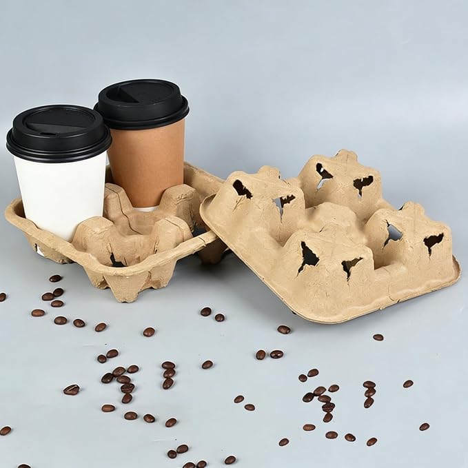 Tearable 4 to 2 Disposable Cup Drink Carrier Tray, 50 Pack, Pulp Fiber Cup - Image 5