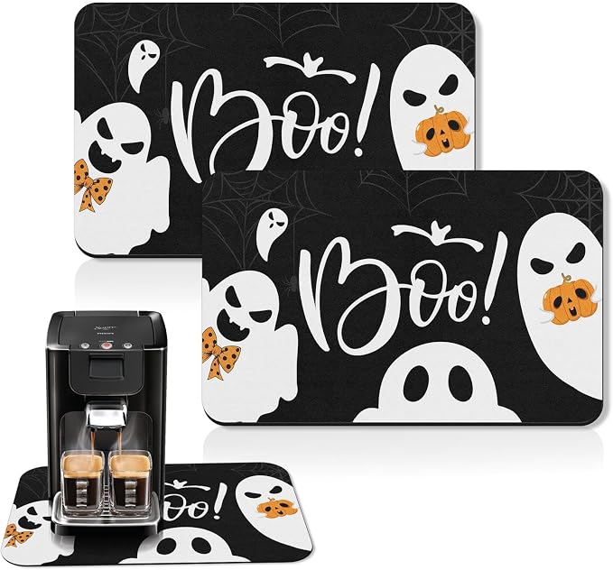 Arttown Coffee Mat for Countertops, Spooky Halloween Ghost Haunted Hijinks Dish by Arttown