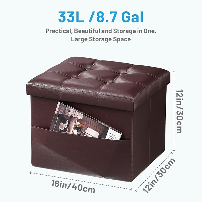 Bsketa Storage Ottoman Foot Rest Stool, Small Leather Storage Ottomans Bench - Image 3