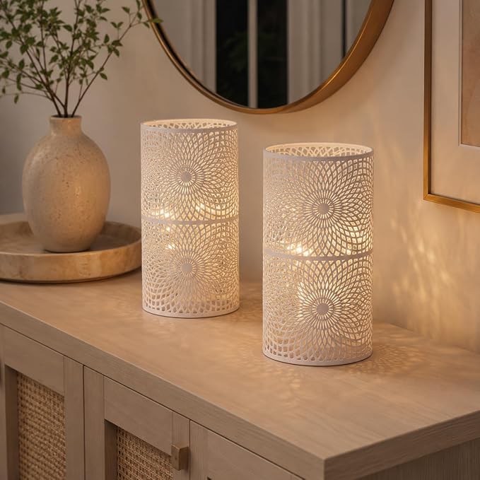 JHY DESIGN Set of 2 White Table Metal lamp Battery Powered Cordless Accent Light - Image 8