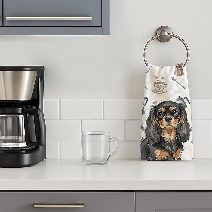 Caroline's Treasures Black and Tan Cavalier Spaniel Coffee Bar Kitchen Towel - Image 3
