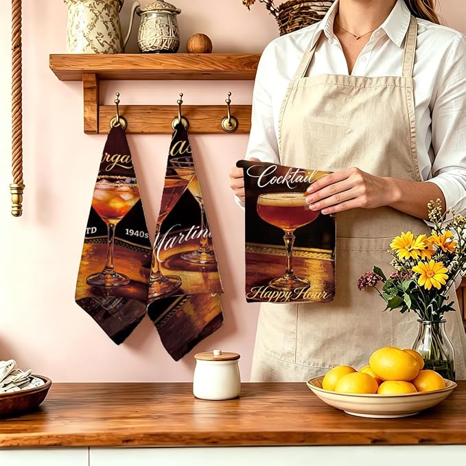 MAYJOYDIY 4 Pcs Cocktail Glass Kitchen Towels 26x17.7Inch Bar Martini Hand Dish - Image 2