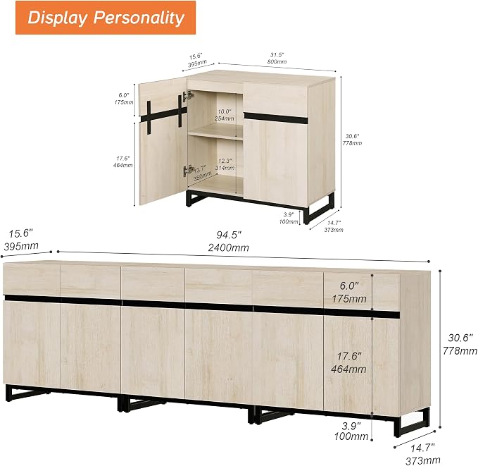 WAMPAT 3 in 1 Multifunctional Sideboard Buffet Cabinets, Modern Sideboard - Image 2