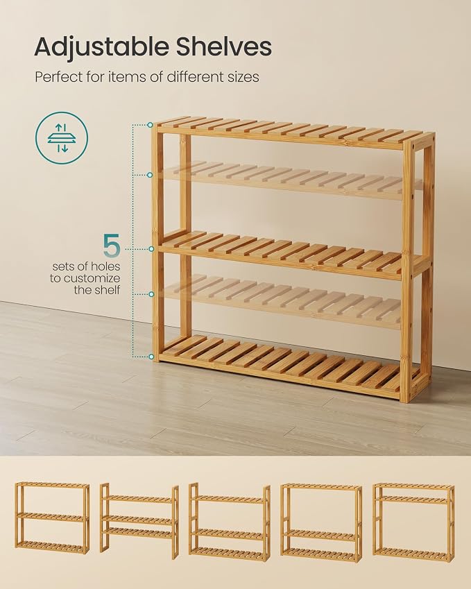 SONGMICS Bamboo Bathroom Shelf, 3-Tier Adjustable Plants Rack, Wall-Mounted or - Image 5