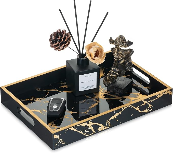 Hanobe Decorative Serving Tray Black: Imitation Marble Coffee Table Tray Decor by Hanobe