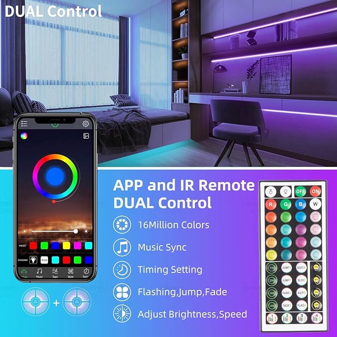 KSIPZE 96ft Led Strip Lights RGB Music Sync Color Changing Bluetooth Led Lights - Image 2