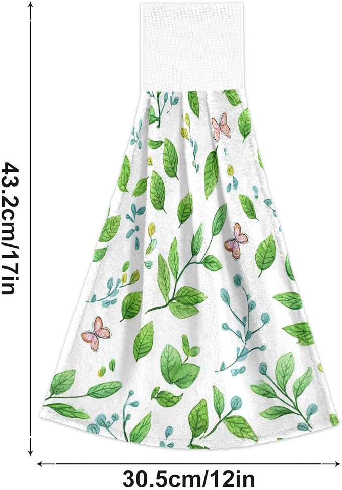 Dussdil Spring Leaves Butterflies Hanging Kitchen Towel Green Branches Dish - Image 2