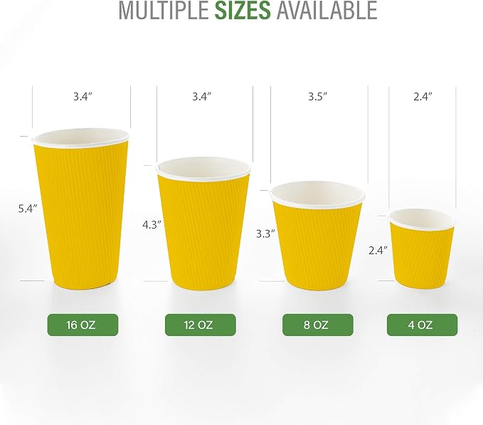 Restaurantware Ripple Wall Coffee Cups 25 Count 8 Ounce Insulated Yellow Paper - Image 3