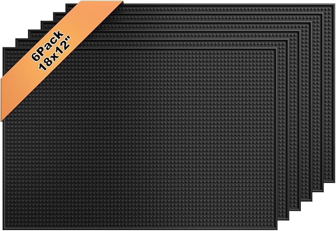 6 Pack Rubber Bar Mats for Countertop 18x12 Inch Black Silicone Coffee Bar Mats by Botyboty