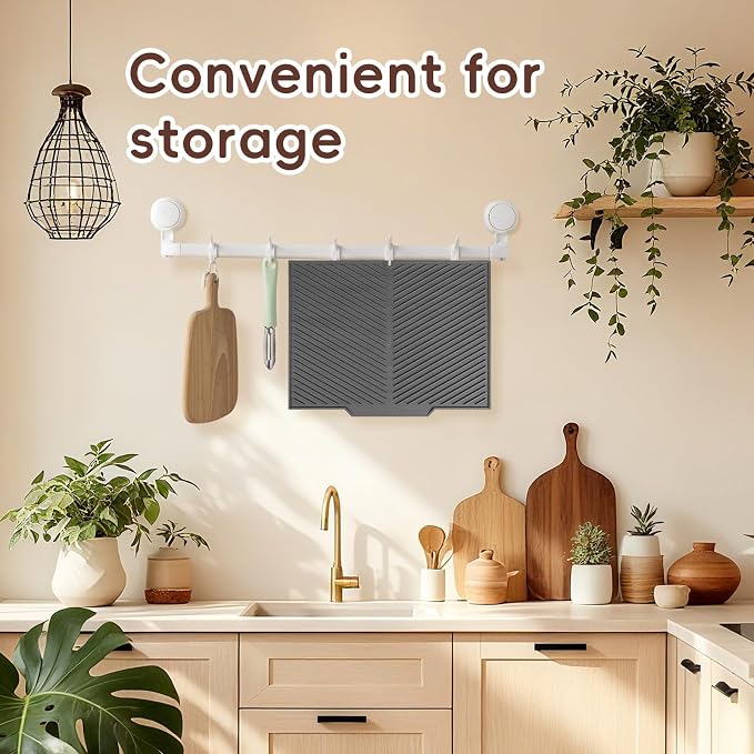 Silicone Dish Drying Mat with Drain Lip 17” x 13”, Heat-Resistant Sloped Sink - Image 4