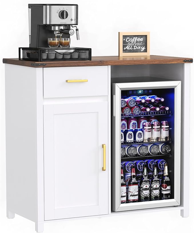 GDLF Coffee Bar with Mini Fridge Space, Mini Fridge Cabinet Stand，Liquor Wine - Image 9