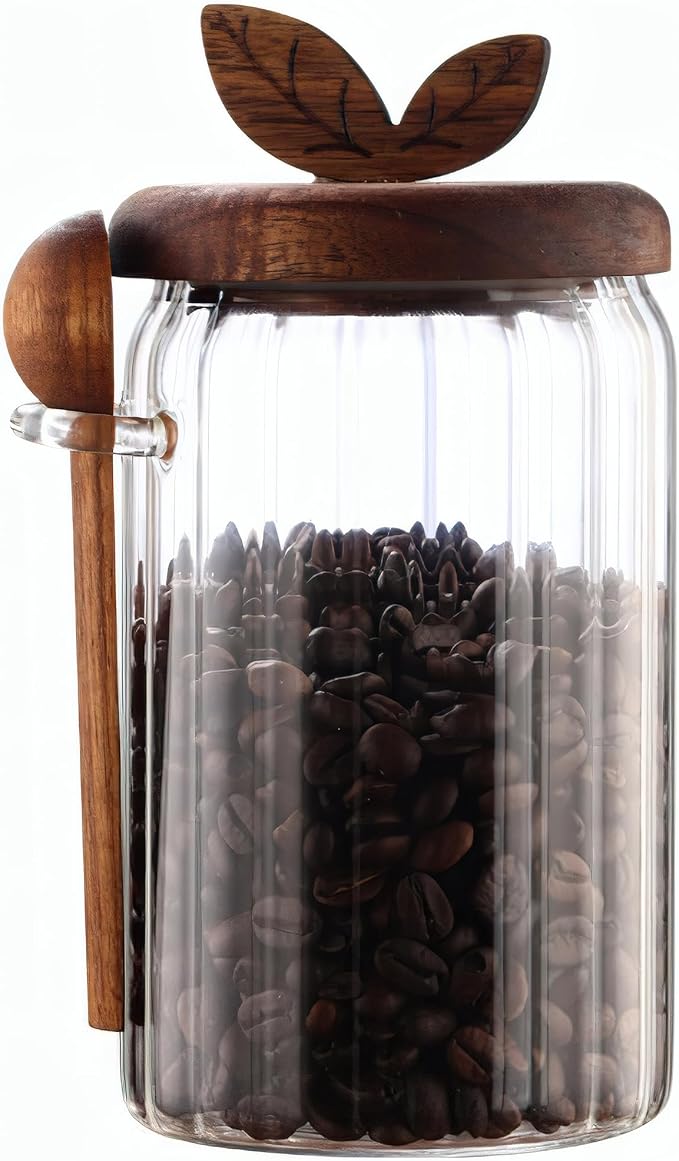 Airtight Coffee Canister, Acacia Coffee Grounds Container by Unknown