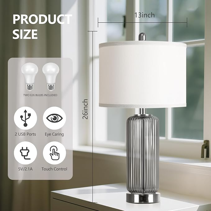 Table Lamps Set of 2 with Touch Control, 3-Way Dimmable Nightstand Lamp with - Image 4