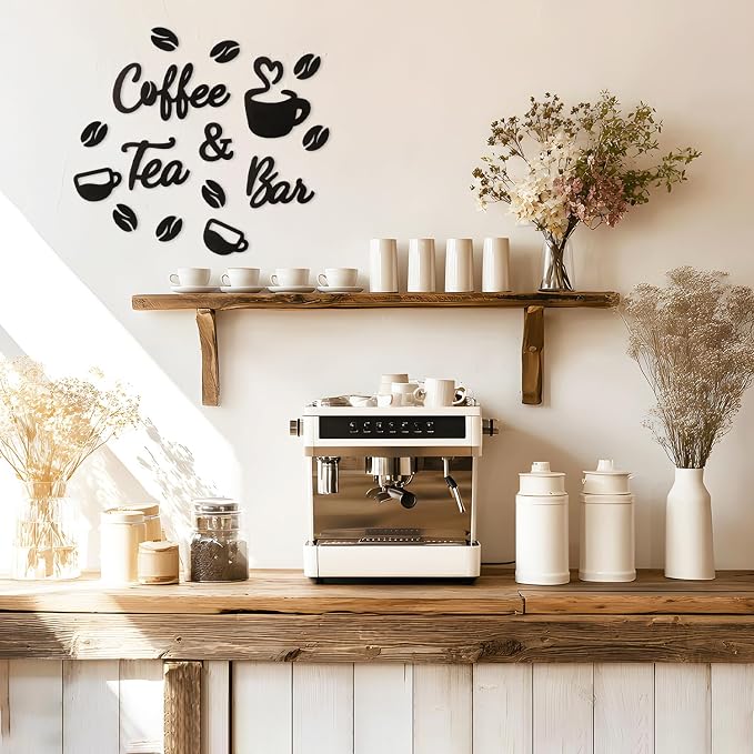Homenthus Wood Coffee Bar Sign for Wall Decor, Farmhouse Wooden Coffee and Tea - Image 5