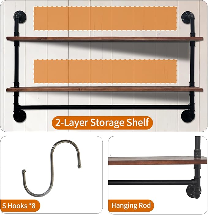 Industrial Pipe Shelving Pine Shelf, Pipe Shelves - Image 4