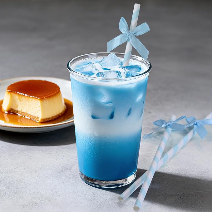 50pcs Blue Bow Straw, 7.7inch Biodegradable Cute Girly Paper Cake Pops Treat - Image 5