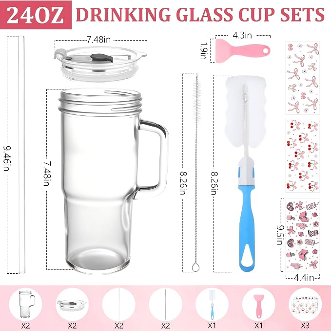 Birity 24oz Pink Bow Glass Cups - Image 3