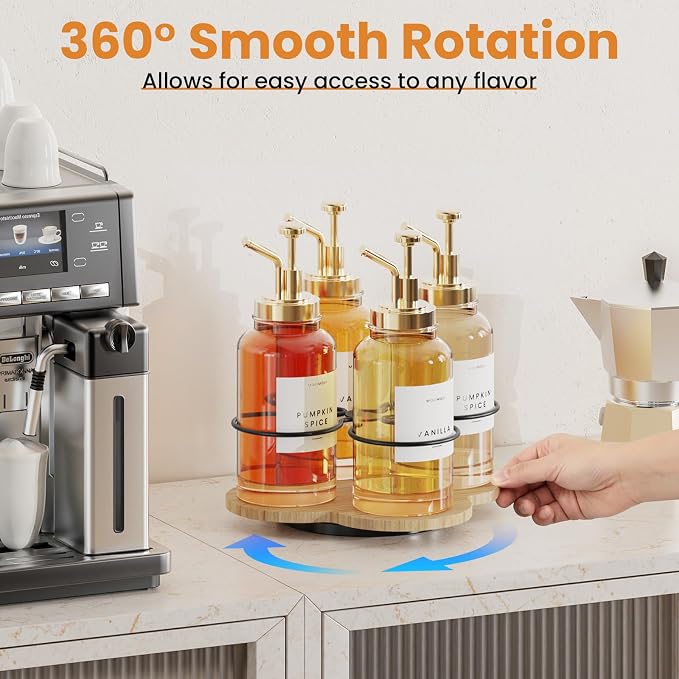 THYGIFTREE Rotating Coffee Syrup Organizer 4 Bottles Syrup Rack Dispenser16.9oz - Image 2