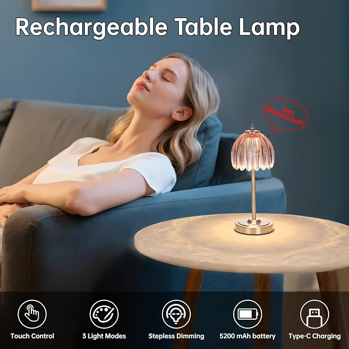Shenmoyl Tulip Table Lamp with 5200mAh Battery & Touch Control, Cordless Small - Image 2
