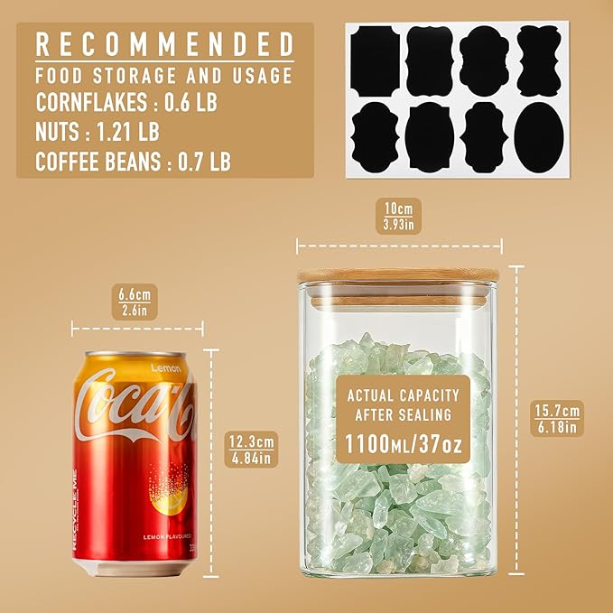 D2scrma 37oz Airtight Glass Square Storage Canisters - Image 2
