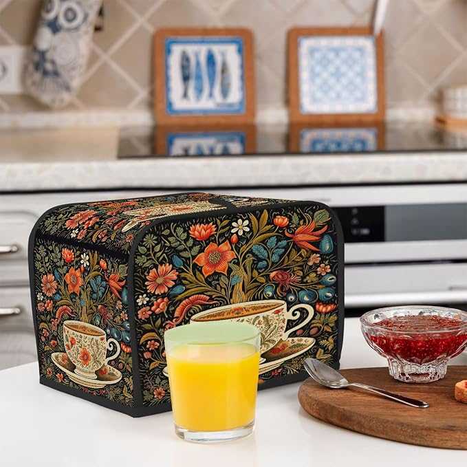 Coffee Cup Color Flowers Toaster Cover 2 Slice Wide Slot Washable Appliance - Image 6