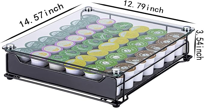 K Cup Holder for Counter, 42pods K-Cup Storage Coffee Capsules Pod Holder Glass - Image 3