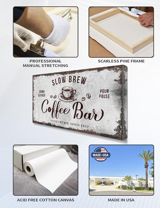 IPIC - Rustic Coffee Bar Sign Slow Brew, Canvas Print Wall Art - Image 5